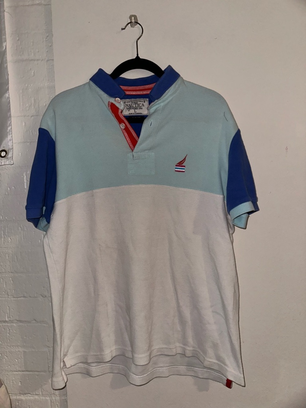 Nautica Men’s Two-Tone Polo - Light Blue & White with Royal Blue Sleeves